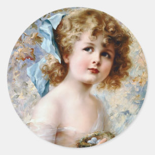 Girl holding Nest Classic Round Sticker