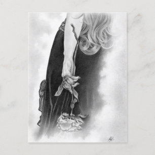 Girl holding white rose postcard katerinaart