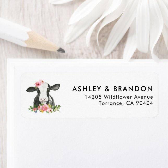 Girl Holy Cow Print Farm Cow Party Return Address (Insitu)