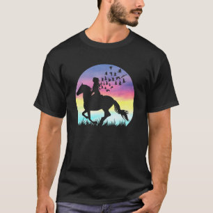 Girl Horse Riding Arabian Horse Vintage Sunset Cow T-Shirt