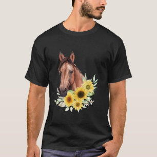 Girl Horse Riding Vintage Equestrian Sunflower Cow T-Shirt
