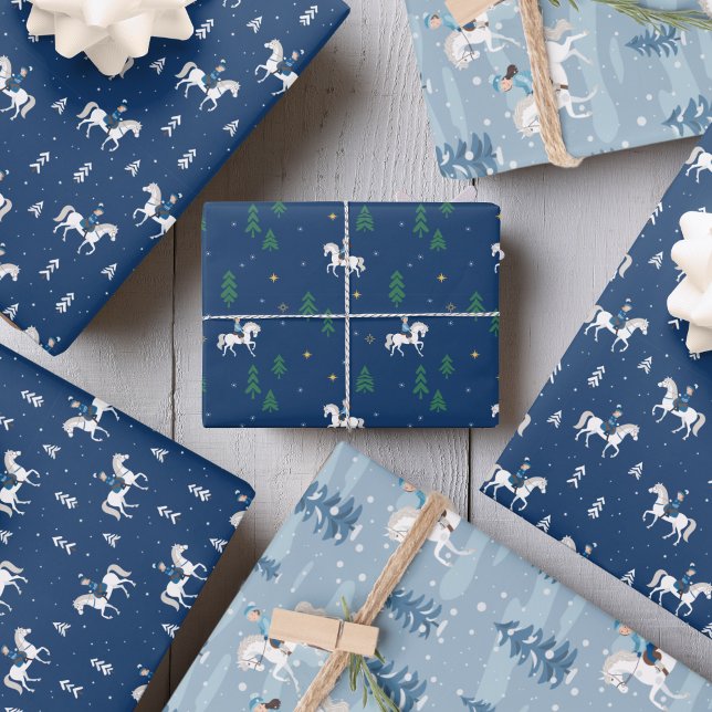 Girl Horseback Riding in Winter Wrapping Paper Sheet (Girl Horseback riding in Winter)