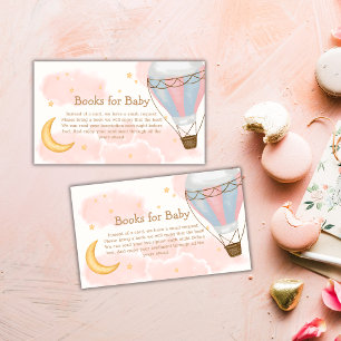 Girl Hot Air Balloon Moon Star Books Baby Shower Enclosure Card