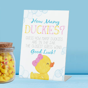 Girl How Many Duckies Birthday or Baby Shower Game Pedestal Sign