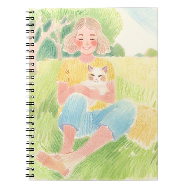 Girl hugging a cat notebook (Front)