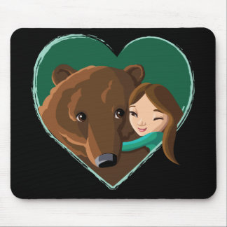 Girl Hugging Bear Mouse Pad