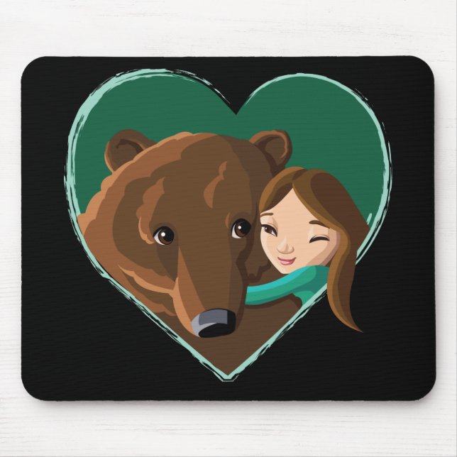 Girl Hugging Bear Mouse Pad (Front)