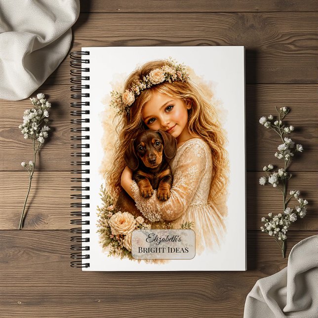 Girl Hugging Dachshund Puppy Notebook (Creator Uploaded)
