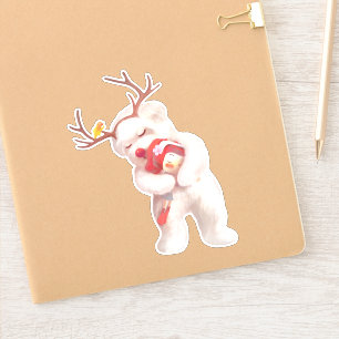 Girl Hugging Dog in Reindeer Antlers