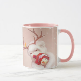 Girl Hugging Dog in Reindeer Antlers Mug