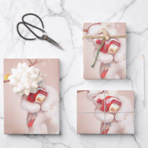 Girl Hugging Dog in Reindeer Antlers Wrapping Paper Sheet