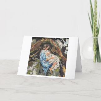 Girl hugging dog thank you card