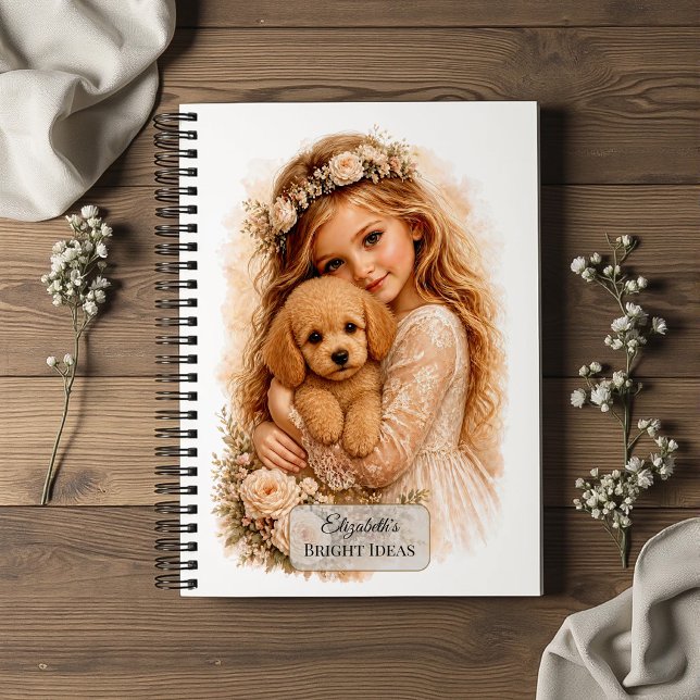 Girl Hugging Poodle Puppy Notebook (Creator Uploaded)