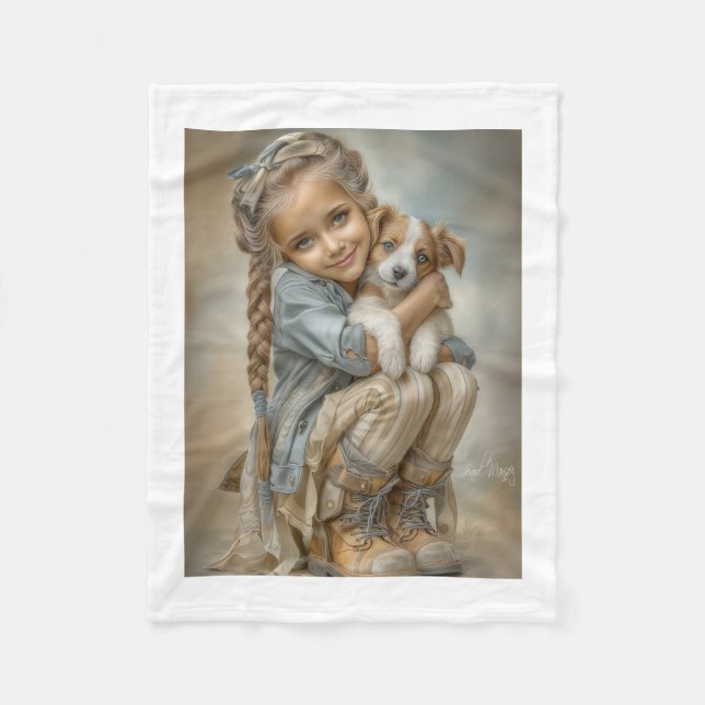 Girl Hugging Puppy Blanket (Front)