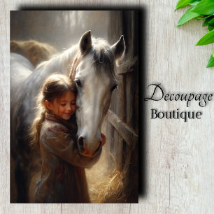 Girl Hugging White Horse Decoupage Tissue Paper