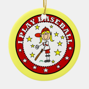Girl I Play Baseball T shirts and Gifts Ceramic Tree Decoration