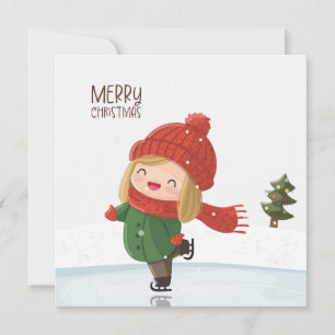 Girl ice skating at Christmas Holiday Card