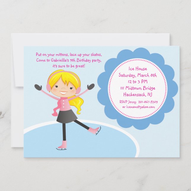 Girl Ice Skating Birthday Invitation (Front)