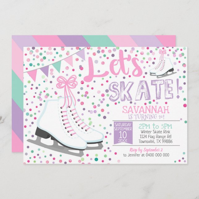 Girl Ice Skating Invitation Ice Skating Party Pink (Front/Back)
