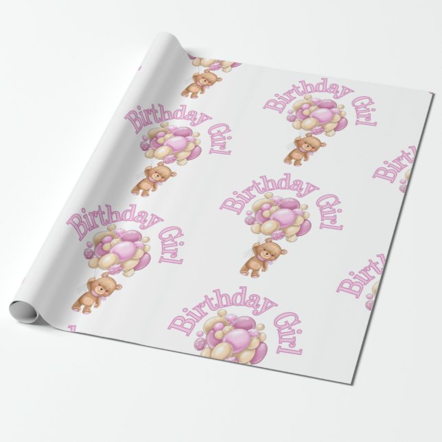 Girl  idea Birthday Bear Wrapping Paper (Unrolled)