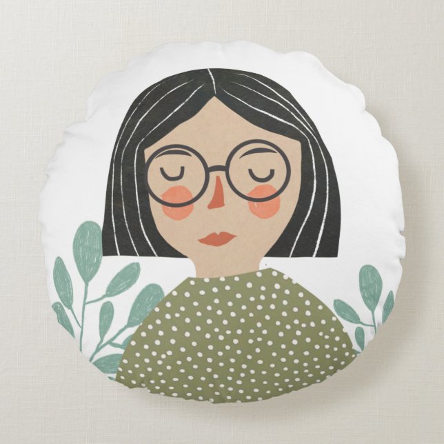 Girl illustration round cushion (Front)