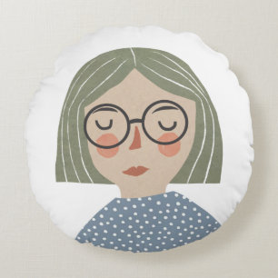 Girl illustration round cushion