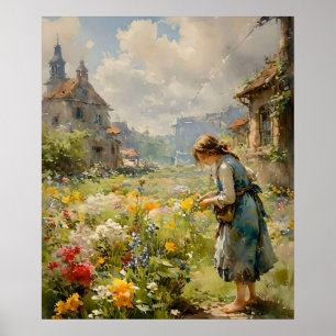 Girl in a Blooming Garden, Impressionist Style Poster
