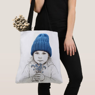 Girl In a Blue Knit Hat Tote Bag
