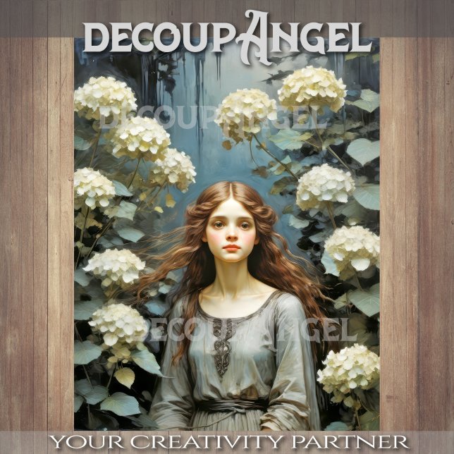 Girl in a garden of hydrangeas - Decoupage - Tissue Paper (Creator Uploaded)