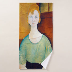 Girl in a Green Blouse, Modigliani Bath Towel