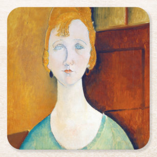 Girl in a Green Blouse, Modigliani Square Paper Coaster