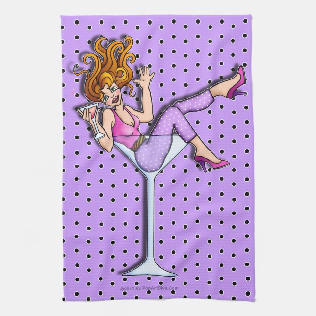 GIRL IN A MARTINI GLASS KITCHEN - BAR TOWEL (Lav) (Vertical)