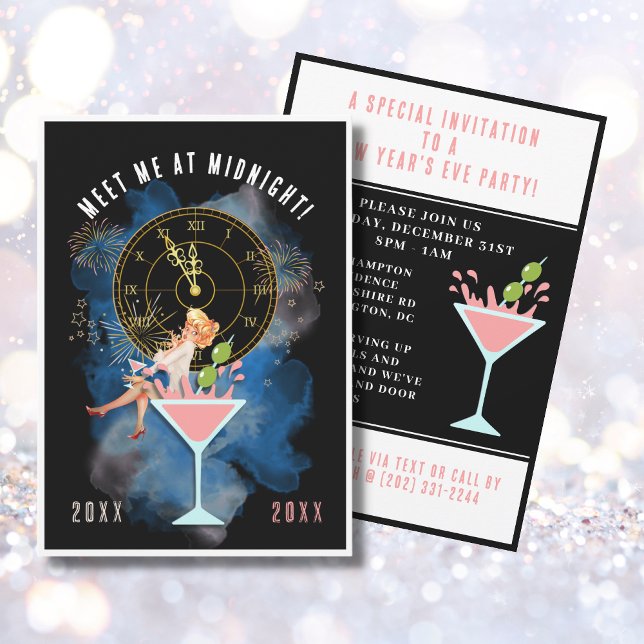 Girl in a Martini Glass New Year's Eve Party  Invitation (Creator Uploaded)