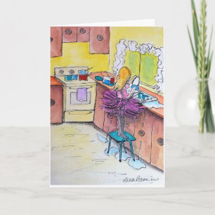 Girl in a Pink Tutu, Folk Art Painting Print Card