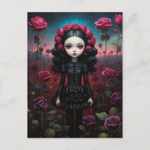 Girl in a rose field postcard