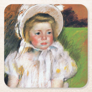Girl in a White Bonnet, Mary Cassatt Square Paper Coaster