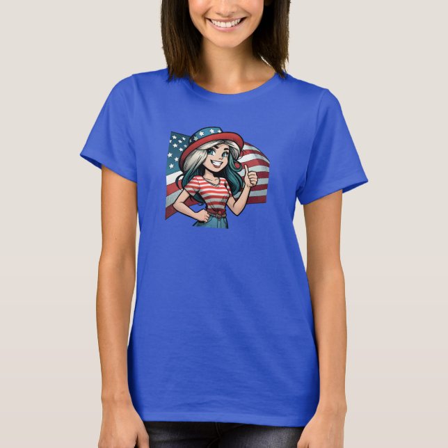 Girl in American Colours and Flag T-Shirt (Front)