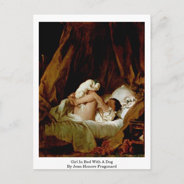 Girl In Bed With A Dog By Jean-Honore Fragonard Postcard (Front)