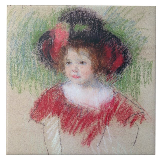 Girl in Big Bonnett and Red Dress, Mary Cassatt Tile (Front)