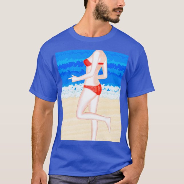 Girl in Bikini on The Beach Painting T-Shirt (Front)
