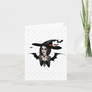 Girl In Black Halloween Sticker Card