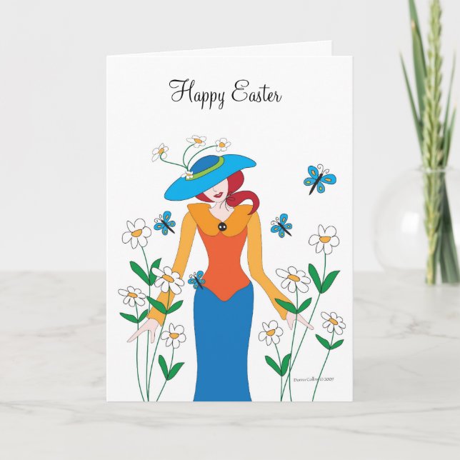 Girl in Blue Bonnet Easter Card (Front)