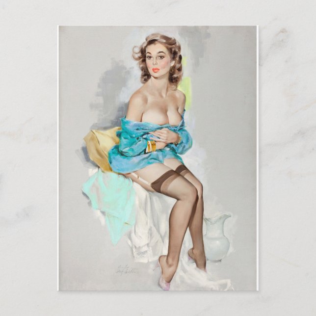 Girl in Blue, Brown & Bigelow Calendar Postcard (Front)