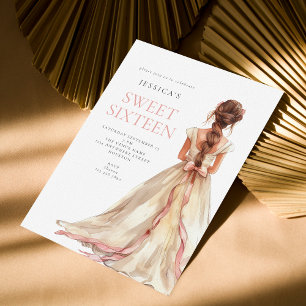 Girl in Blush Pink Gown Sweet 16 Birthday Party  Invitation