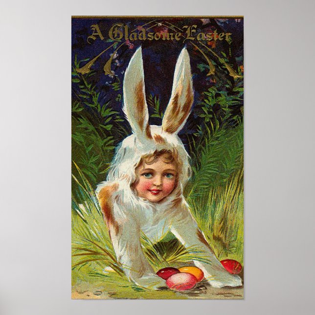 Girl In Bunny Costume Vintage Easter Poster (Front)