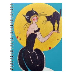 Girl in Cat costume with her black cat Spiral Notebook