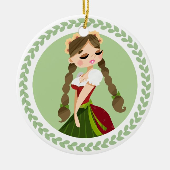 Girl in Dirndl Ceramic Tree Decoration (Front)