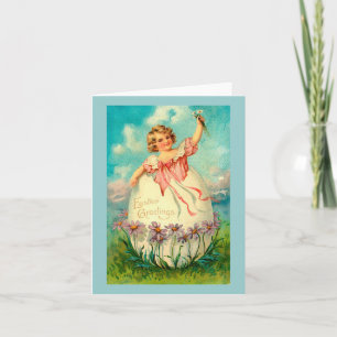 Girl In Egg Vintage Easter Holiday Card
