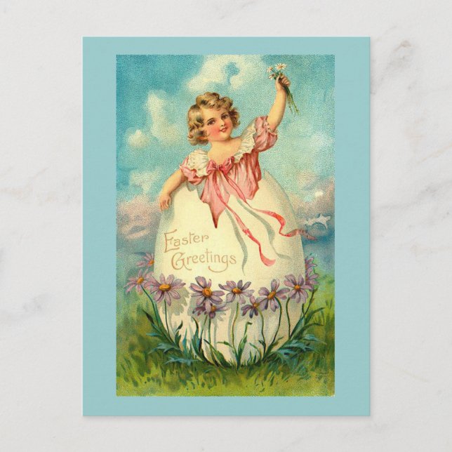 Girl In Egg Vintage Easter Holiday Postcard (Front)