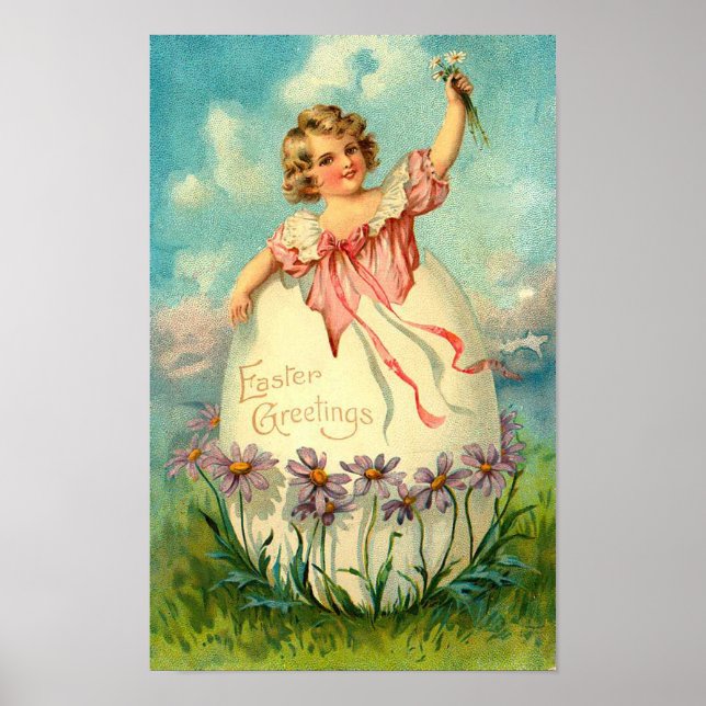 Girl In Egg Vintage Easter Poster (Front)